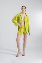 Oversize Düğme Kapamalı Comfy Oversize Gömlek Yeşil - 1