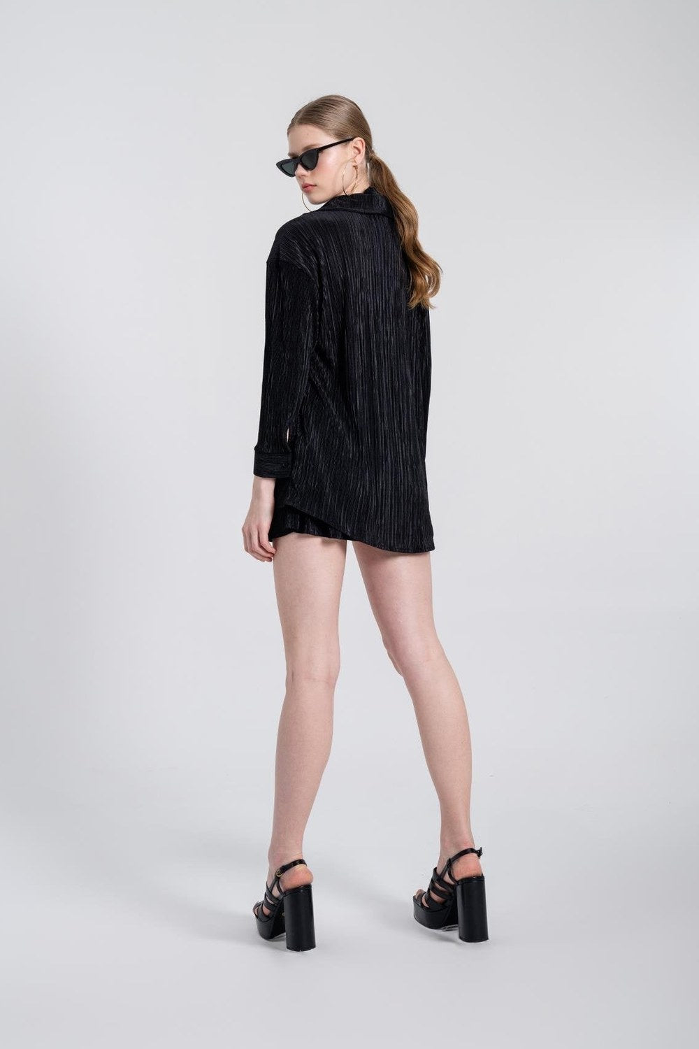Oversize Düğme Kapamalı Comfy Oversize Gömlek Siyah - 3