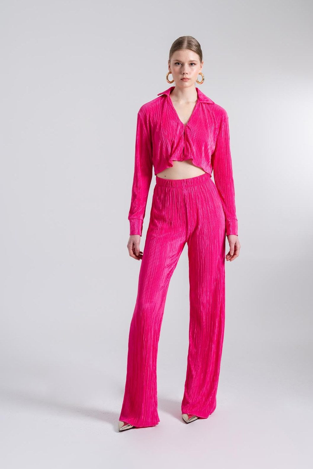 Crop Model Düğme Kapamalı Comfy Crop Gömlek Pembe - 1