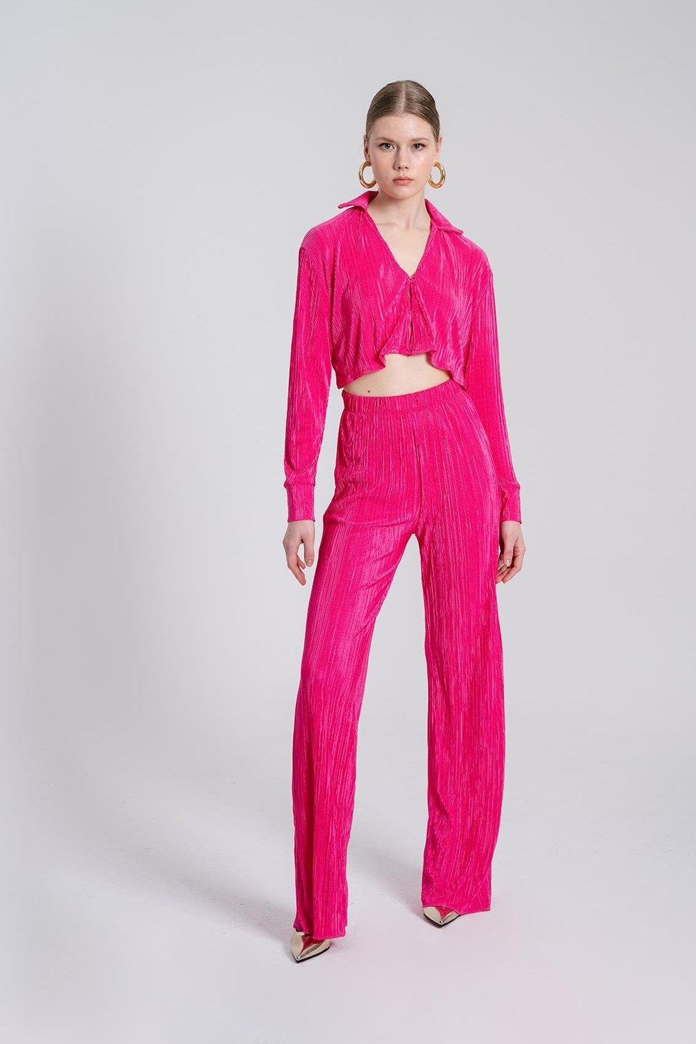 Crop Model Düğme Kapamalı Comfy Crop Gömlek Pembe - 3
