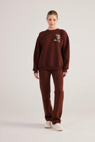 Oversize Kesim Unisex Baskılı Sweatshirt, Kahve - 0