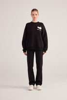 Oversize Kesim Unisex Baskılı Sweatshirt, Siyah - 0