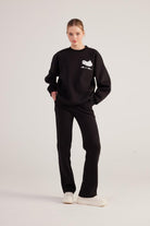 Oversize Kesim Unisex Baskılı Sweatshirt, Siyah - 4