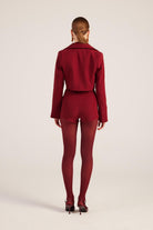 Yakası Saten Detaylı Camila Crop Blazer Ceket Bordo - 4