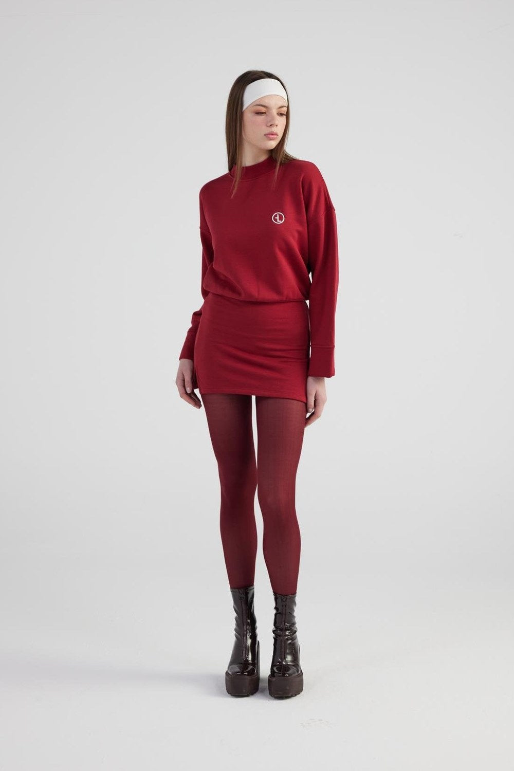 Yırtmaçlı Dokuma Kumaş Mini Claire Elbise Bordo - 3