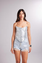 Parlak Kaplamalı Glossy Jean Büstiyer Mavi - 2