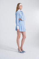Çizgili Pilili Mini Harmony Poplin Etek Mavi - 2