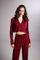 Crop Model Düğme Kapamalı Comfy Crop Gömlek Bordo - 0