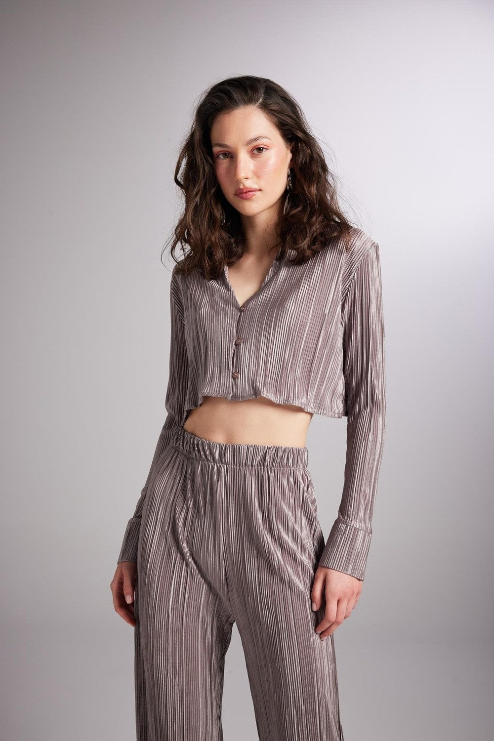 Crop Model Düğme Kapamalı Comfy Crop Gömlek Vizon - 3
