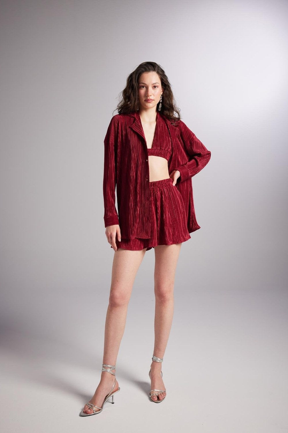 Düğme Kapamalı Comfy Oversize Gömlek Bordo - 0