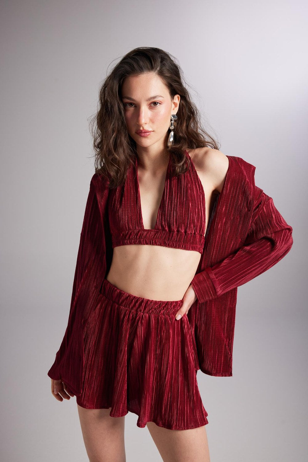 Düğme Kapamalı Comfy Oversize Gömlek Bordo - 1