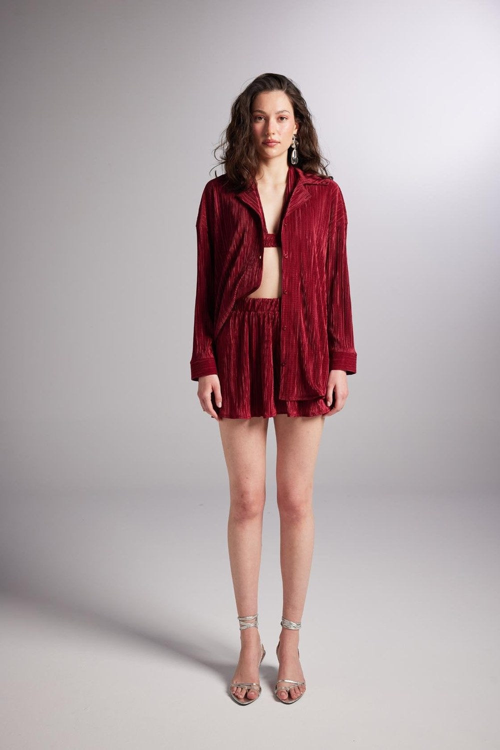 Düğme Kapamalı Comfy Oversize Gömlek Bordo - 2