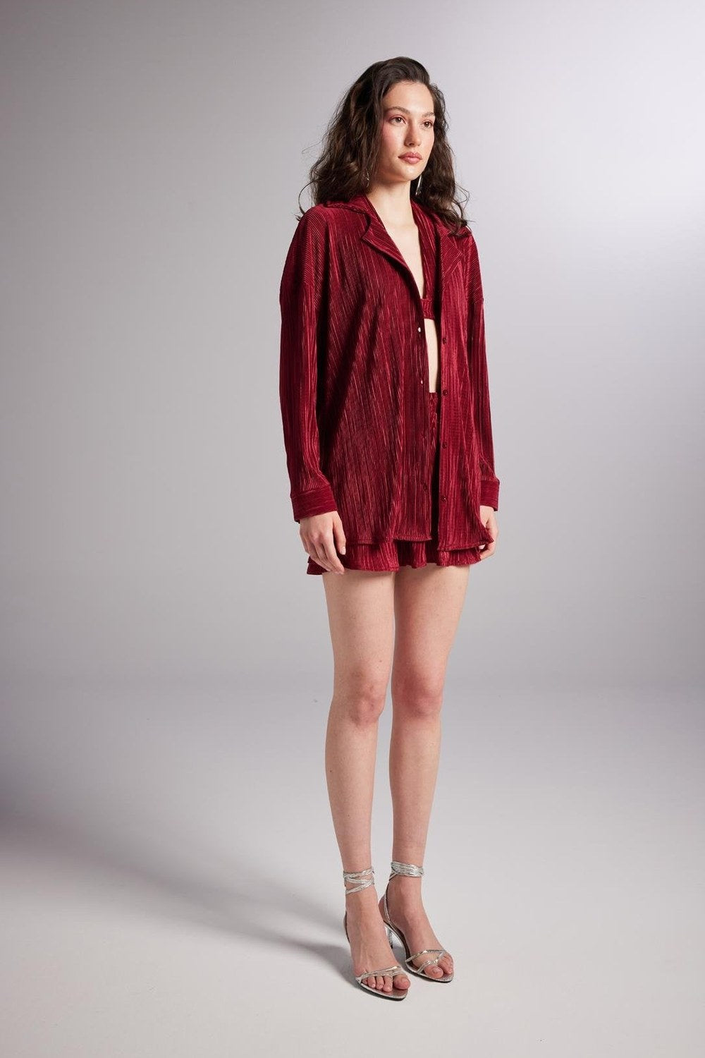 Düğme Kapamalı Comfy Oversize Gömlek Bordo - 4