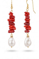 Capri Red Natural Stone Pearl Earrings - 0