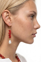 Capri Red Natural Stone Pearl Earrings - 1