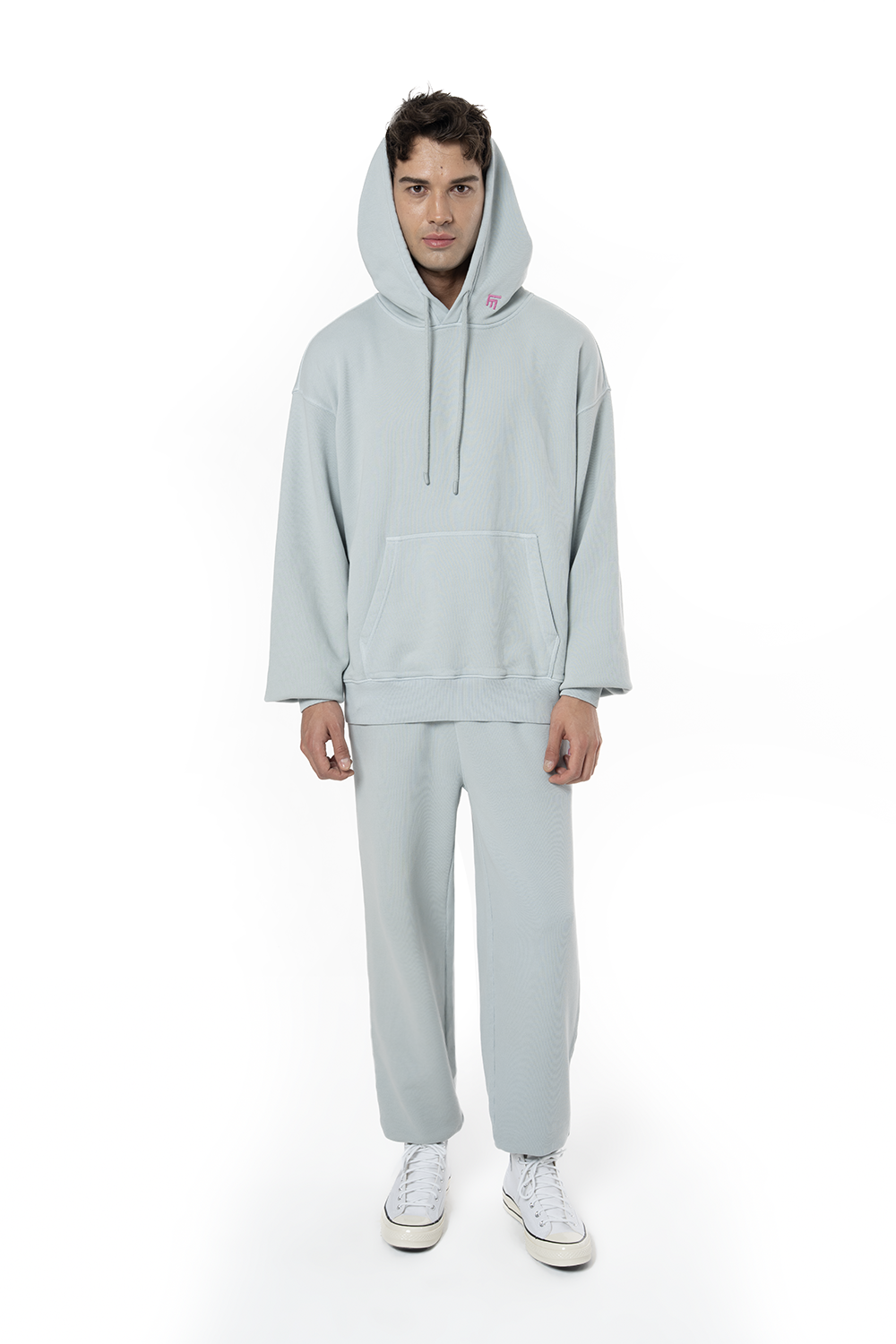 Erkek Oversize Fm Icon Nakışlı Hoodie - Mavi - 0