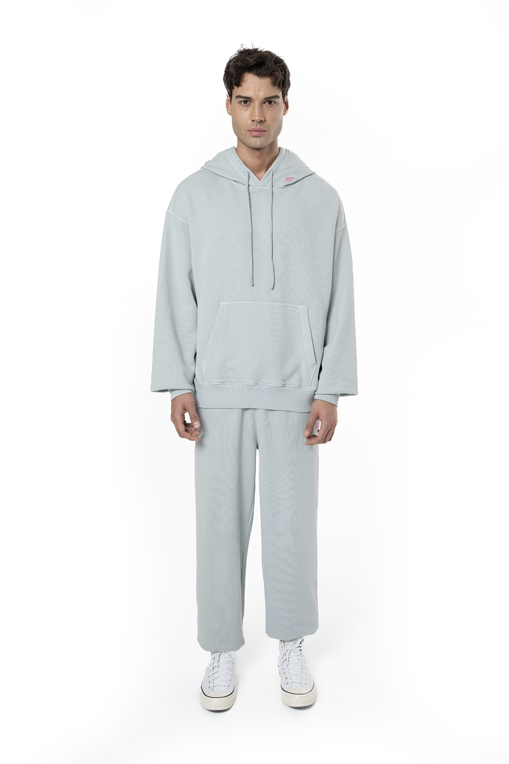 Erkek Oversize Fm Icon Nakışlı Hoodie - Mavi - 1