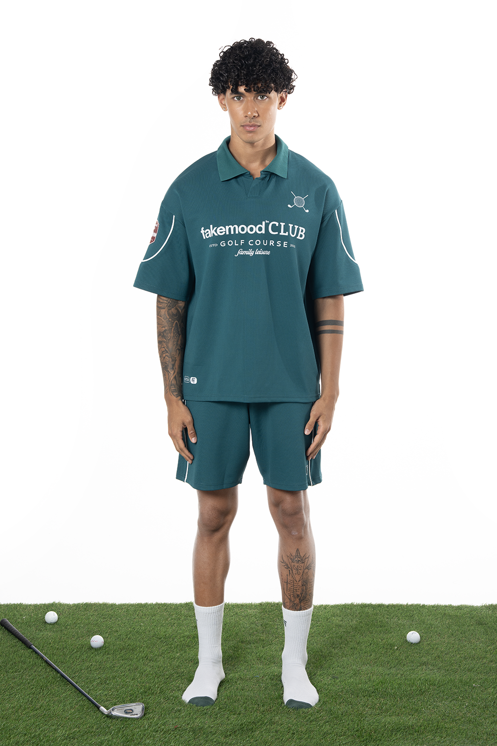 Erkek Oversize Fakemood Jersey Polo Yaka Golf Forma - Yeşil - 0