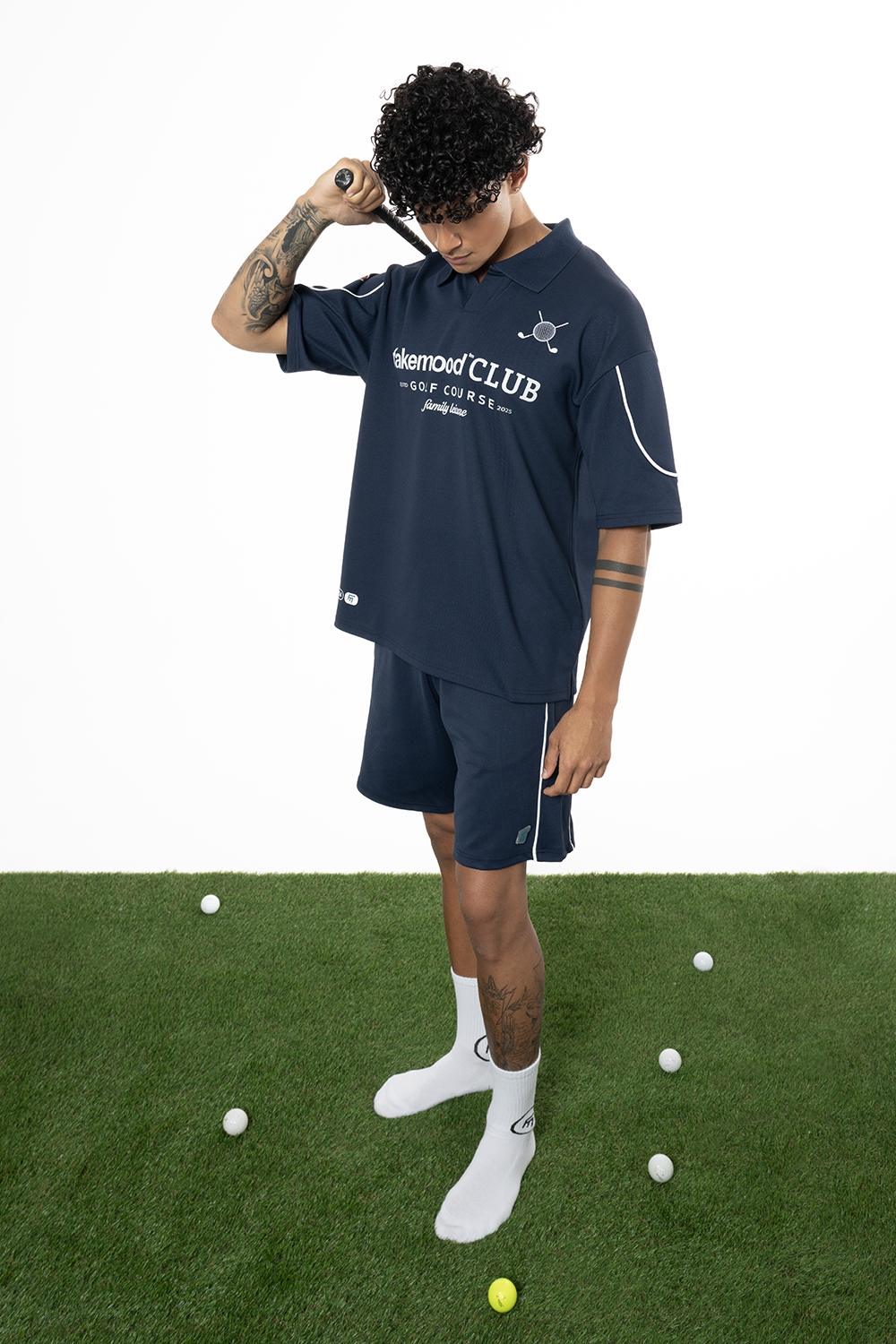 Erkek Oversize Jersey Kumaş Fm Icon Detaylı Golf Şort - Lacivert - 0