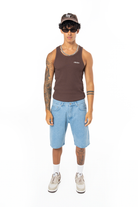 Unisex Relaxed Fit Fm Icon Logo Kabartmalı Premium Denim Şort - Mavi - 0