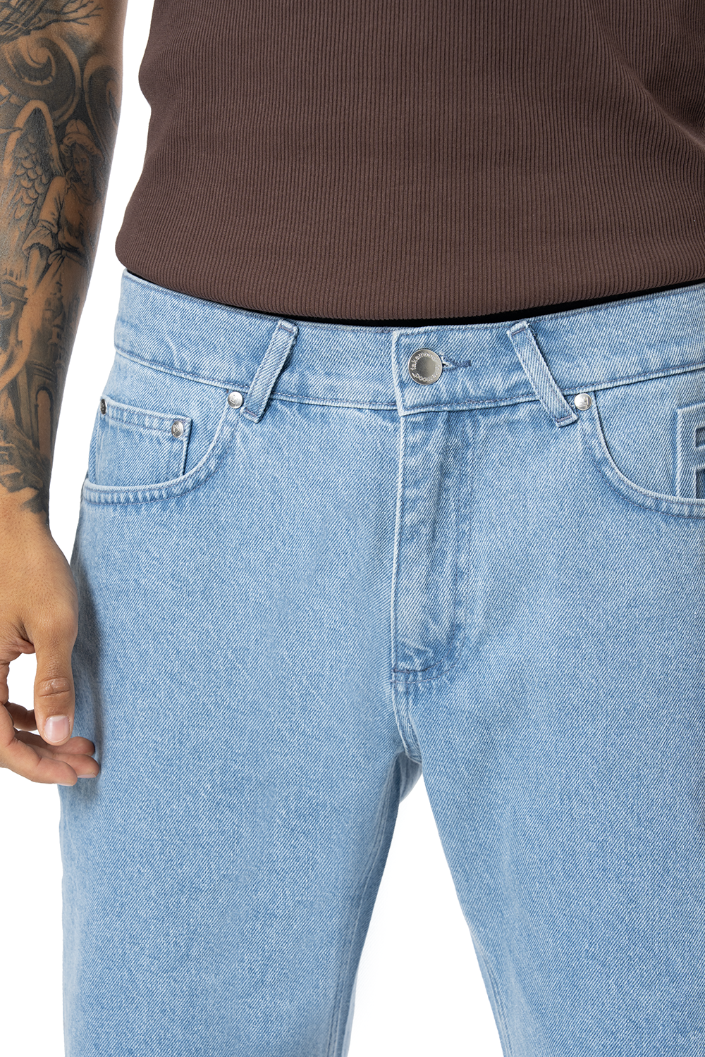 Unisex Relaxed Fit Fm Icon Logo Kabartmalı Premium Denim Şort - Mavi - 1