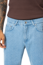 Unisex Relaxed Fit Fm Icon Logo Kabartmalı Premium Denim Şort - Mavi - 1
