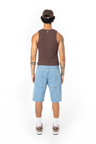 Unisex Relaxed Fit Fm Icon Logo Kabartmalı Premium Denim Şort - Mavi - 3