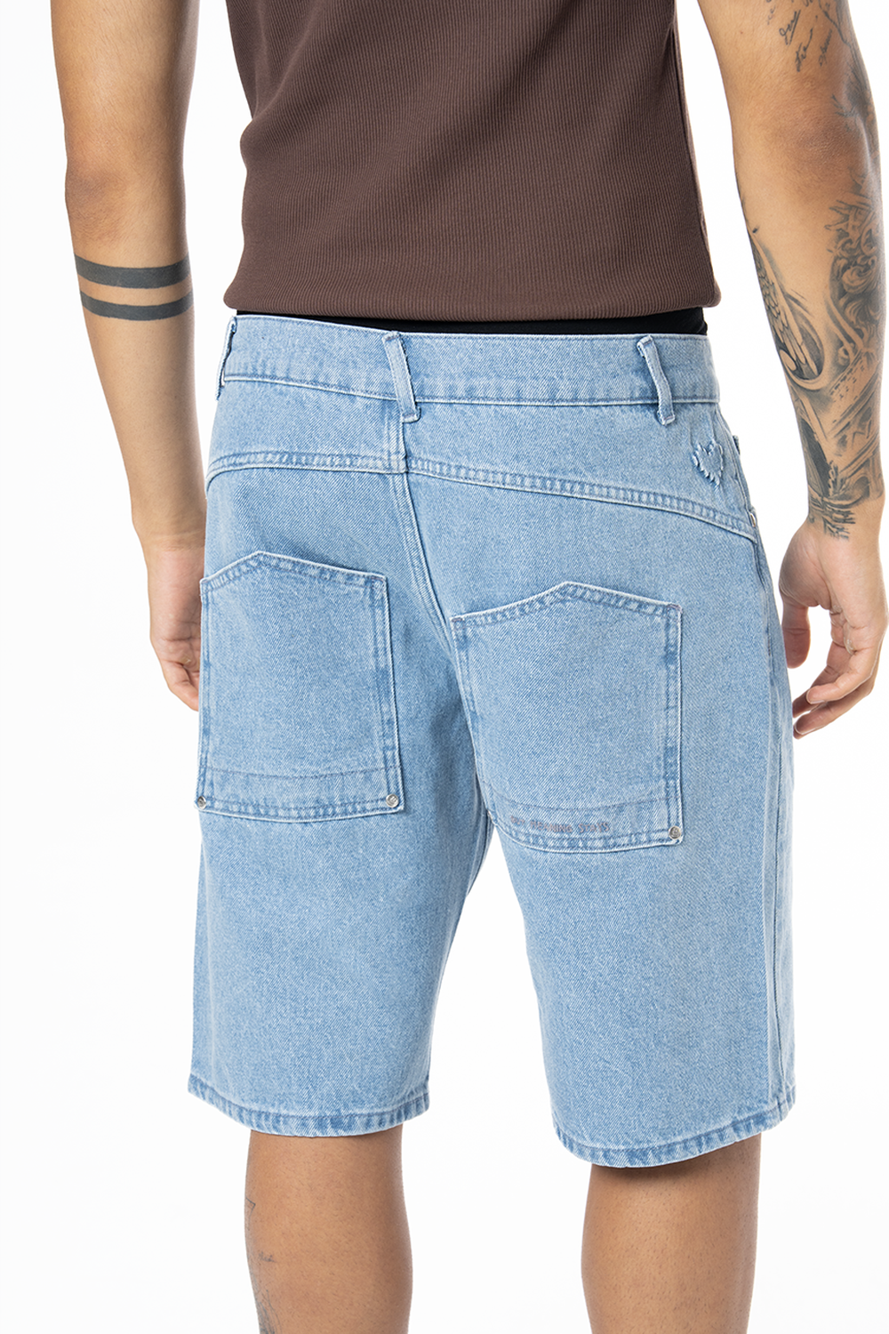 Unisex Relaxed Fit Fm Icon Logo Kabartmalı Premium Denim Şort - Mavi - 4