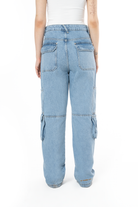 Unisex Relaxed Fit Logo Kabartmalı Nakış Detaylı Premium Kargo Pantolon - Mavi - 5