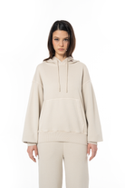 Kadın Oversize Fm Icon Nakışlı Hoodie - Bej - 0