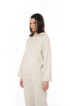 Kadın Oversize Fm Icon Nakışlı Hoodie - Bej - 1