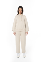 Kadın Oversize Fm Icon Nakışlı Hoodie - Bej - 4