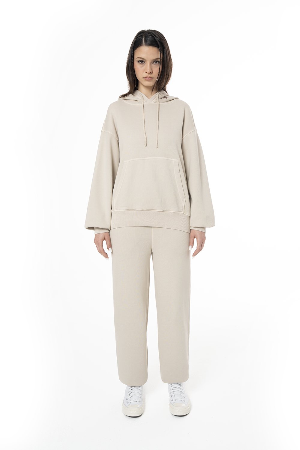 Kadın Relaxed Fit Fm Icon Nakışlı Jogger - Bej - 0