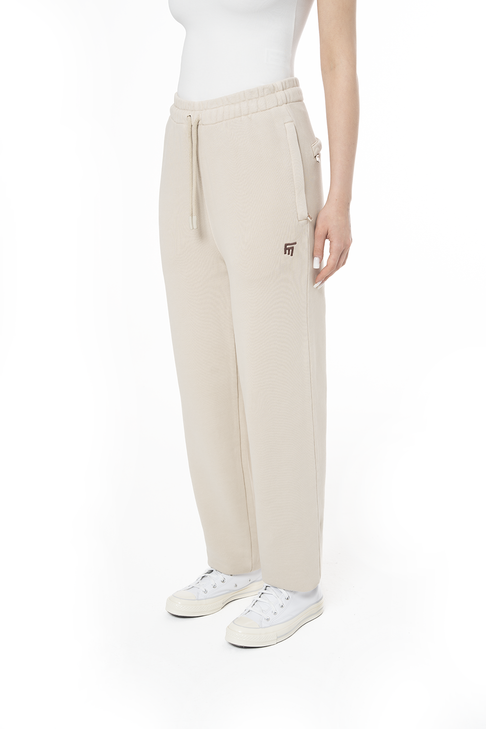 Kadın Relaxed Fit Fm Icon Nakışlı Jogger - Bej - 1