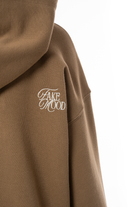Kadın Oversize Asimetrik Kesim Nakışlı Zip Hoodie - Bej / Kahverengi - 3