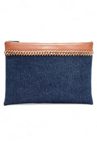 Chain Denim Ve Deri Clutch Çanta - 0