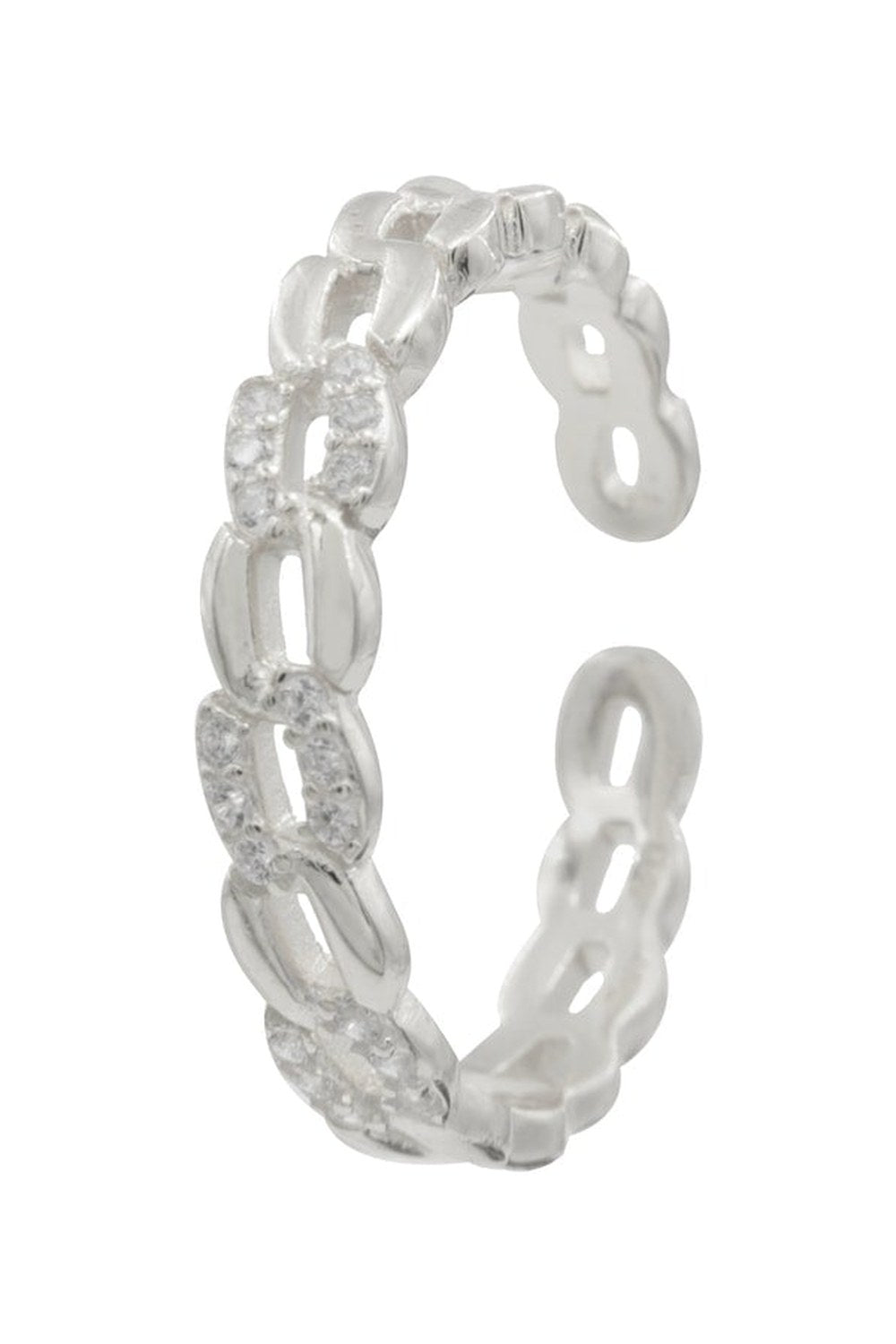 Chain Ring 925 Ayar Gümüş Zirkon Taşlı Ayarlanabilir Yüzük - 4