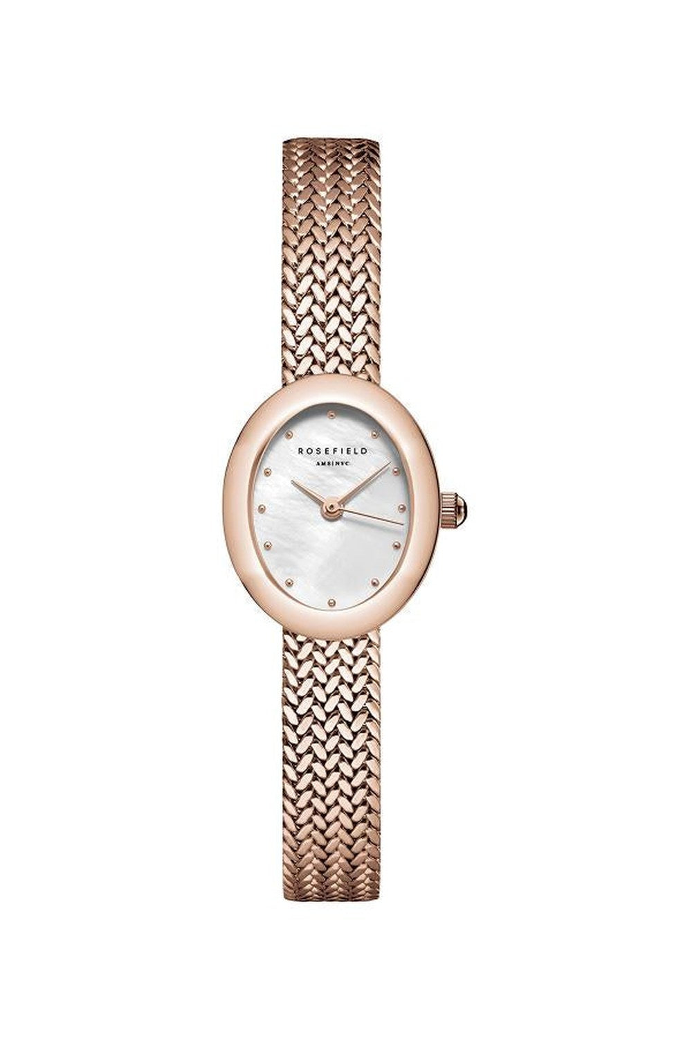 Mini Oval Rose Gold Kasa Beyaz Kadran Hasır Kordon Kadın Kol Saati - 0