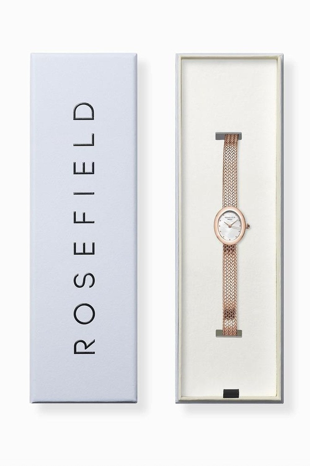 Mini Oval Rose Gold Kasa Beyaz Kadran Hasır Kordon Kadın Kol Saati - 3