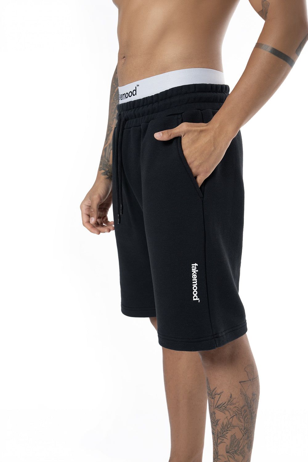 Unisex Relaxed Fit Basic Fakemood Baskılı Şort - Siyah - 3