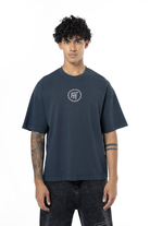 Unisex Oversize Fm Icon Yıpratmalı Tişört - Lacivert - 0
