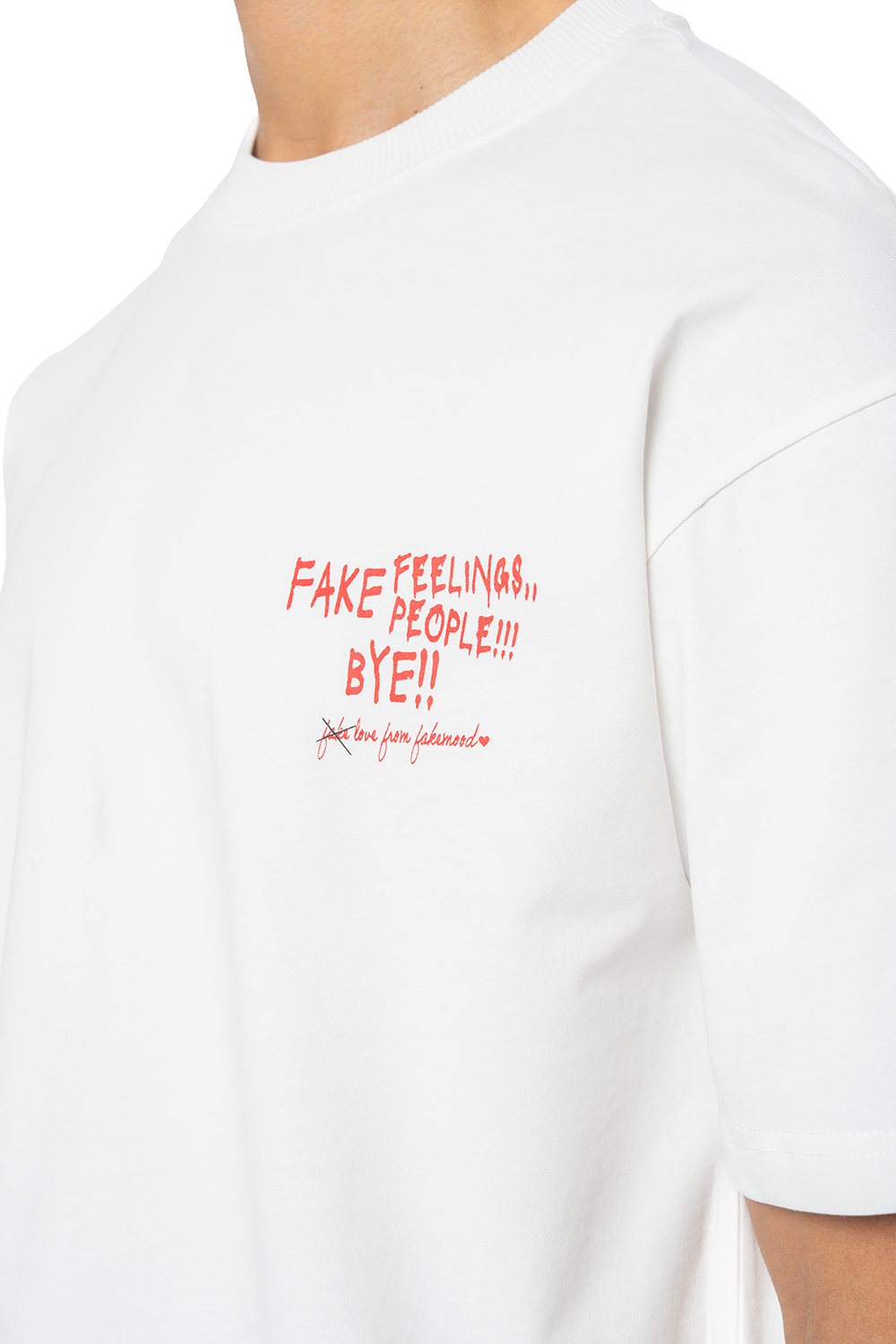 Unisex Oversize Fake Love Baskılı Tişört - Beyaz - 2