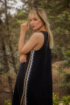 Le-Monade Dreams-Çift Su Taşı Detaylı Siyah Uzun Kolsuz Elbise-Elbise-3-Milagron.com