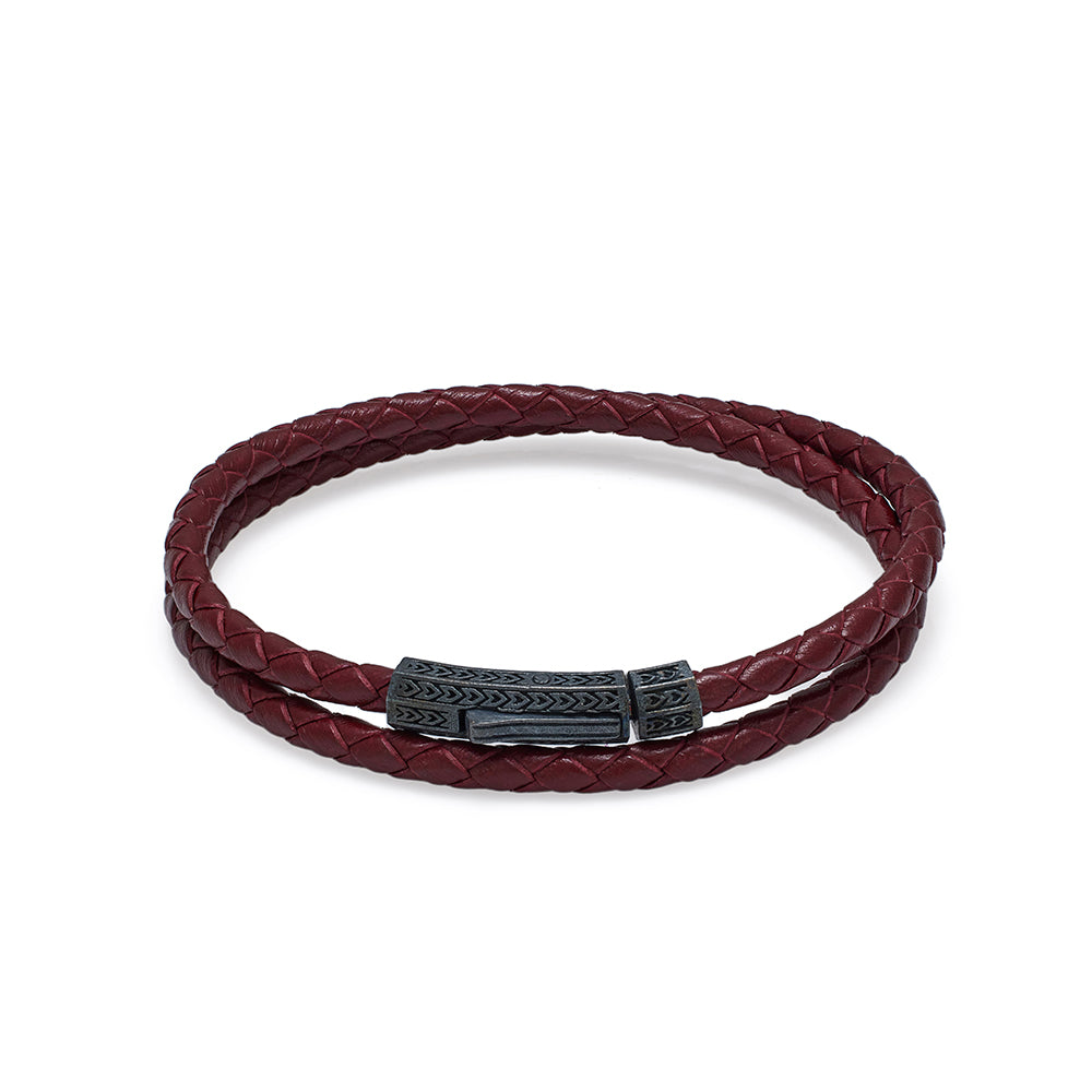Claret Red Double Leather Bracelet In Oxide