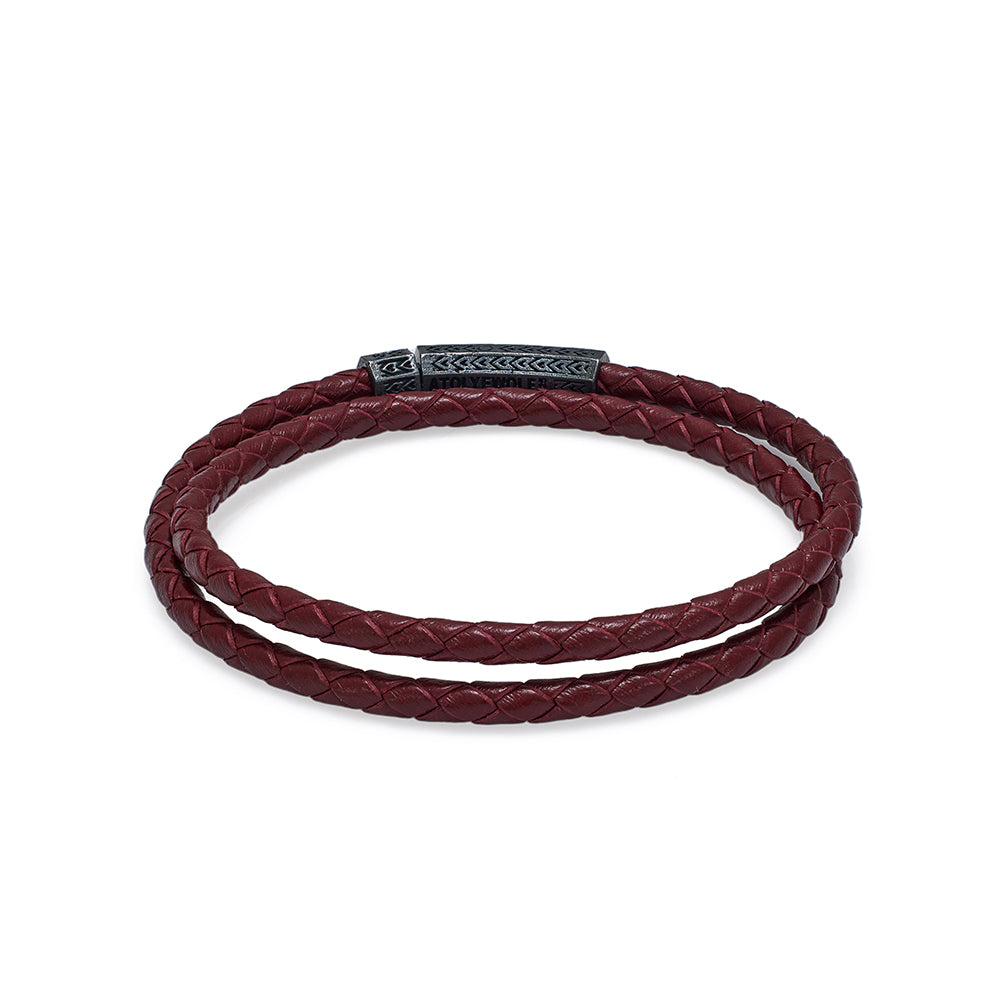 Claret Red Double Leather Bracelet In Oxide