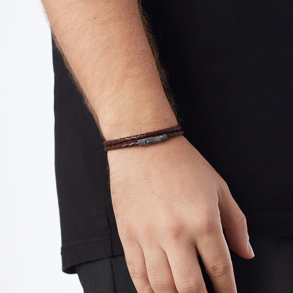 Claret Red Double Leather Bracelet In Oxide