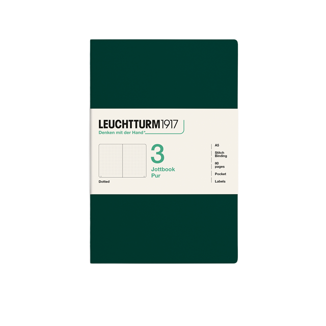 Leuchtturm1917 Jottbook Pur A5 80 Numaralandırılmış Sayfa Noktalı 3'Lü Paket Defter Forest Green 400699