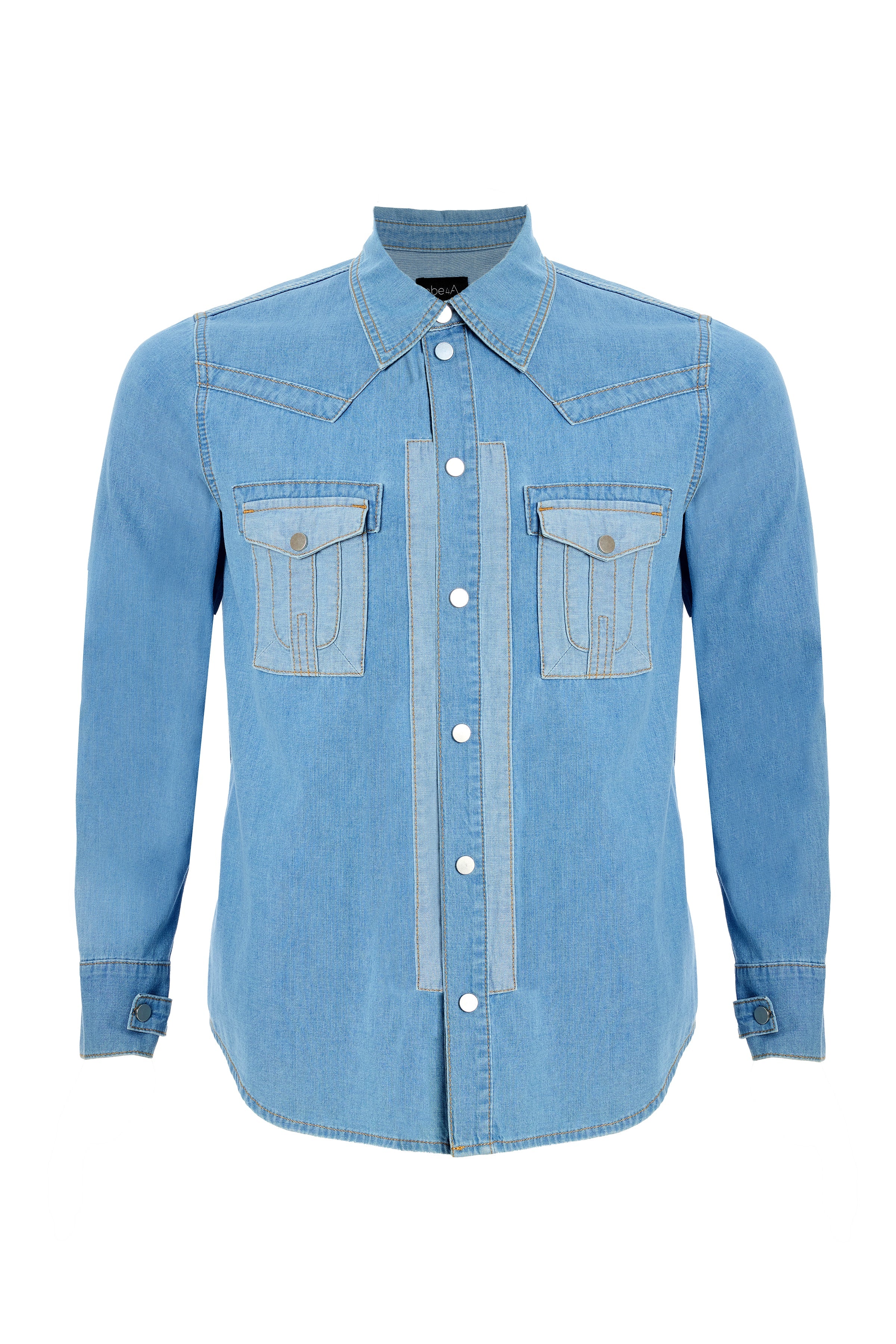 2be4A-Erkek Açık Mavi Cepli Denim Gömlek-1-Milagron.com