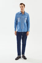 2be4A-Erkek Açık Mavi Cepli Denim Gömlek-4-Milagron.com