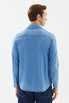 2be4A-Erkek Açık Mavi Cepli Denim Gömlek-6-Milagron.com